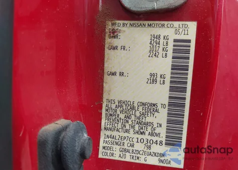 2012 Nissan Altima 2.5 S z USA, uszkodzony, nr VIN 1N4AL2EP7CC103048